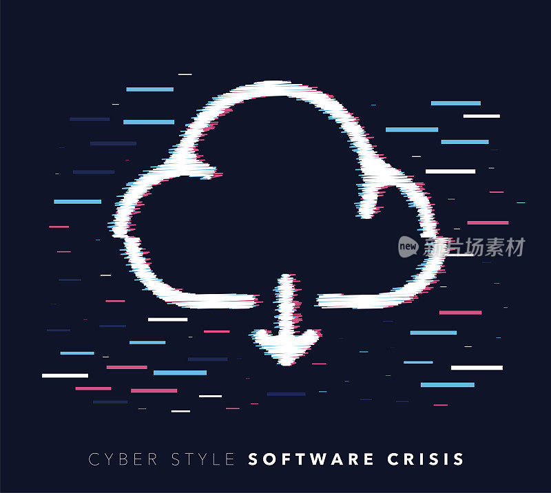 Cloud Software Crisis Glitch Effect Vector Icon Illustration